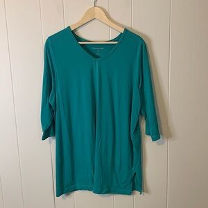 Woman Within Blue Green V Neck Top Size Large